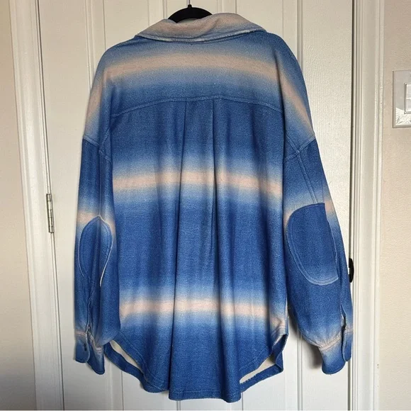 Free People Blue and Cream Ombre Button-Up Shacket - Picture 3 of 8